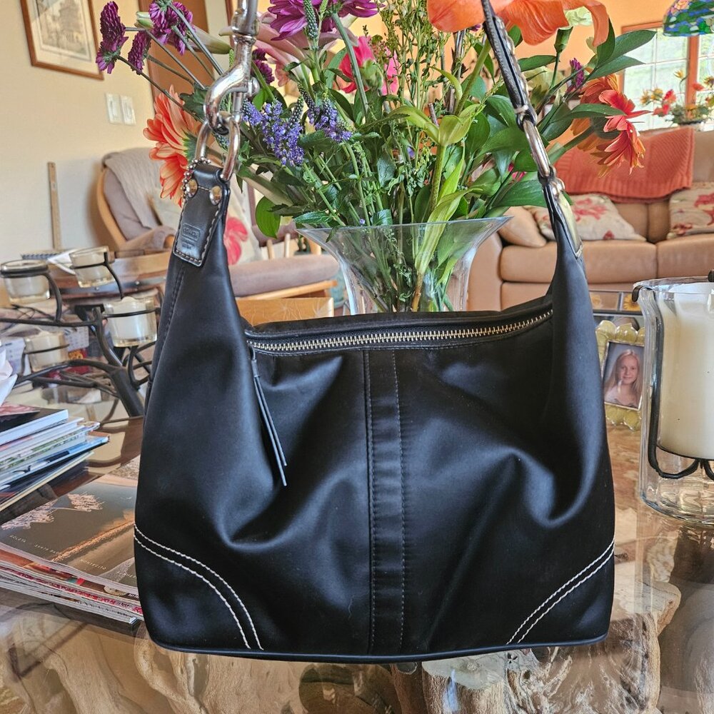 Coach Hampton Black Satin Hobo Handbag - Picture 3 of 12